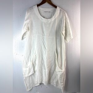 VASNA MP MInimalist Elegant White Scoop Pocket Linen Mini Dress